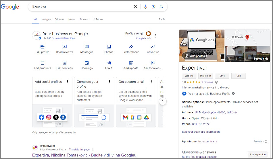 Google Business profil tvrtke na Googleu